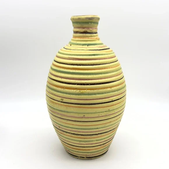 Italian Striped Beehive Pottery Vase Ribbed Alvino Bagni Style Handmade Italy - Picture 6 of 14